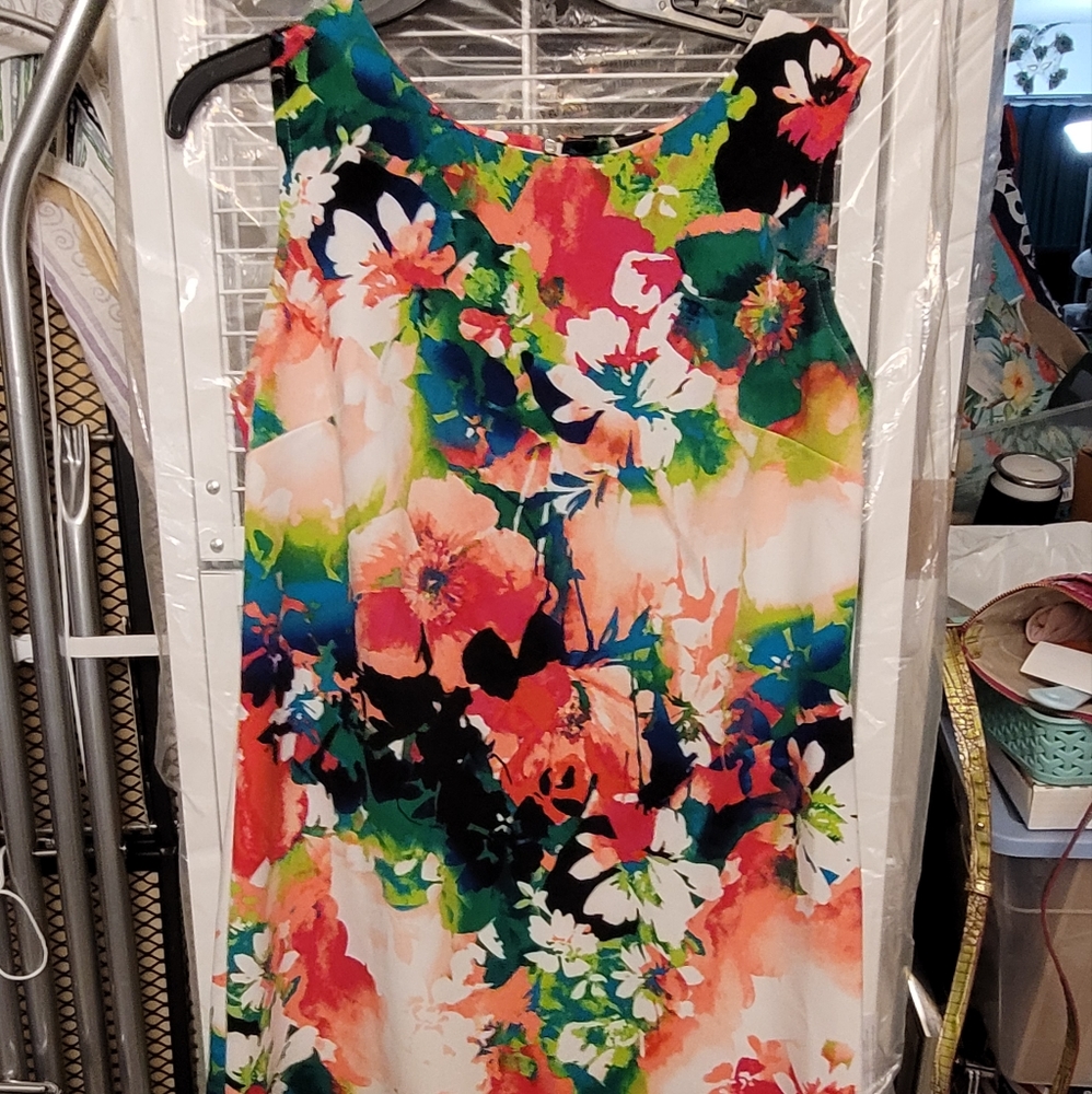 Tropical print knit sheath dress, size L by W:Worthington